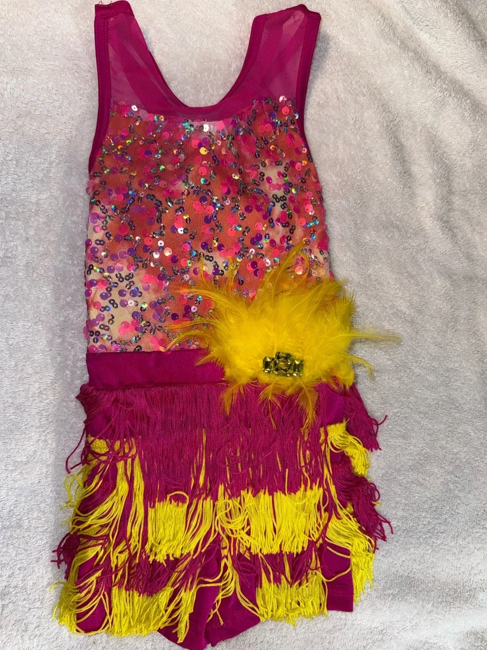 Weissman fuchsia and yellow sequin fringe dance costume‎